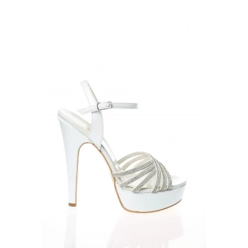 Kadın Moda Şık Gümüş Ayna Çapraz Topuklu Zarif Tasarım Düğün Nişan Gece Abiye Ayakkabı