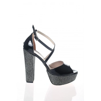 Kadın Moda Şık Gümüş Ayna Ökçe Poli Taş Topuklu Zarif Tasarım Düğün Nişan Gece Abiye Ayakkabı