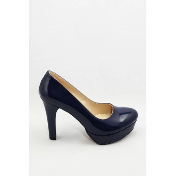 Kadın Moda Şık Lacivert Klasik Topuklu Ayakkabı Topuklu Düğün Nişan Gece Abiye Ayakkabı