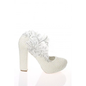 Kadın Moda Şık Sedef Ayakkabı Topuklu Zarif Tasarım Düğün Nişan Gece Abiye Ayakkabı