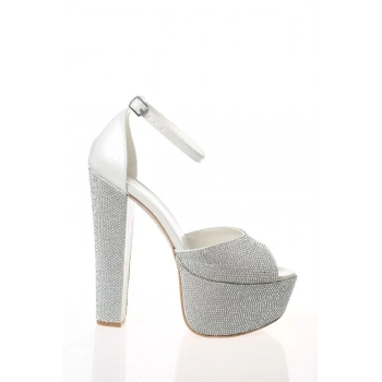 Kadın Moda Şık Sedef Cilt Full Taş Topuklu Zarif Tasarım Düğün Nişan Gece Abiye Ayakkabı