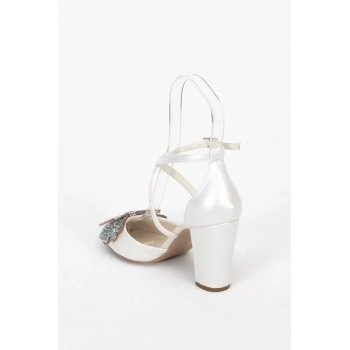 Kadın Moda Şık Sedef Cilt Taşlı Topuklu Ayakkabı Zarif Tasarım Düğün Nişan Gece Abiye Ayakkabı