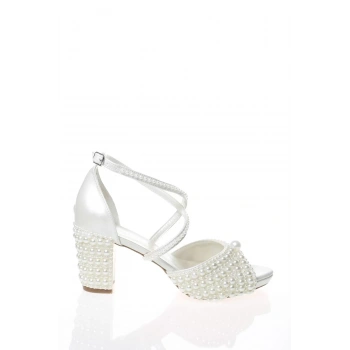 Kadın Moda Şık Sedef İnci Taş İşlemeli Gelin Ayakkabı Topuklu Düğün Nişan Gece Abiye Ayakkabı