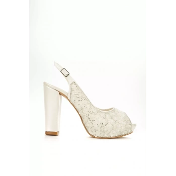 Kadın Moda Şık Sedef İnci Taş Topuklu Zarif Tasarım Düğün Nişan Gece Abiye Ayakkabı