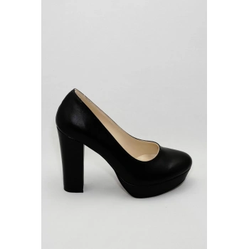 Kadın Moda Şık Siyah Cilt Topuklu Ayakkabı Zarif Tasarım Düğün Nişan Gece Abiye Ayakkabı