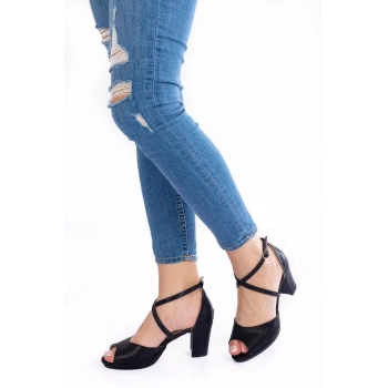Kadın Moda Şık Siyah Cilt Topuklu Klasik Ayakkabı Topuklu Düğün Nişan Gece Abiye Ayakkabı