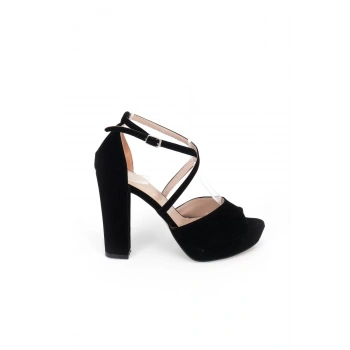 Kadın Moda Şık Siyah Süet Topuklu Zarif Tasarım Yüksek Topuk Düğün Nişan Gece Abiye Ayakkabı