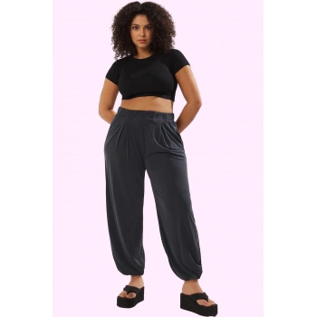 Kadın Modal Polyester Pantolon Havuç Kesim Yüksek Bel Lastikli Paça Yaz Aylarının Vazgeçilmezi