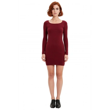 Kadın Modern Bodycon Kesim Havuz Yaka Uzun Kollu Örme Mini Elbise Casual Soğuk Hava Şıklığı