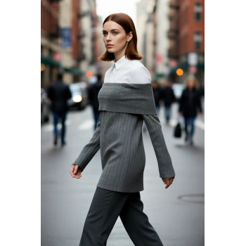 Kadın Modern Omzu Açık Triko Tunik Kazak Reglan Kol Fitted Kesim Günlük Şık Giyim İçin Kaliteli