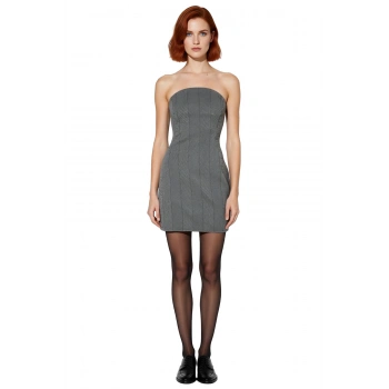 Kadın Modern Skater Kalıp Gri Balık Sırtı Dokuma Straplez Mini Elbise Şık Kış Kombinleri İçin
