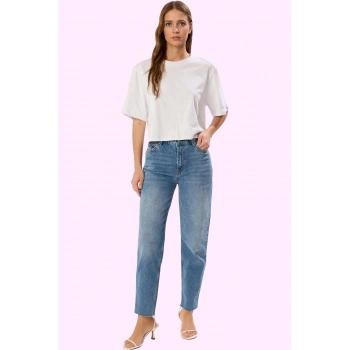 Kadın Mom Jean Geniş Paça Uzun Boy Denim Düz Desen Günlük Stil Hafta Sonu Kaliteli Malzeme