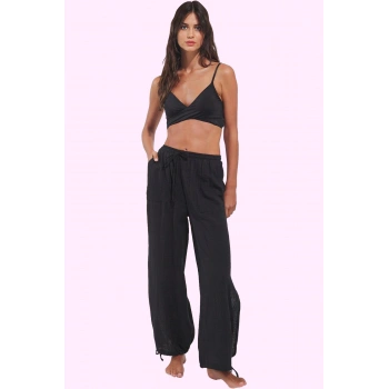 Kadın Müslin Pantolon; Pamuk Bağlama Detaylı Boru Paça Yazlık Rahat Yaz Aylarının Vazgeçilmezi