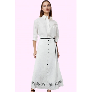 Kadın Nakışlı Maxi Etek Astarlı Kemer Detayı Dokuma Crinkle Kumaş Yaz Aylarının Vazgeçilmezi