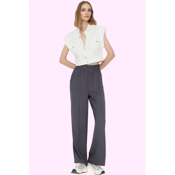 Kadın Normal Bel Geniş Paça Pantolon Dokuma Kumaş Günlük Stil Hafta Sonu Dayanıklı Malzeme