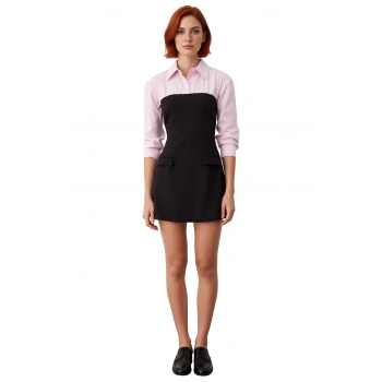 Kadın Office Şıklığı İçin Gömlek Yaka Dokuma Bodycone Mini Elbise Düğmeli Detaylı Model Kaliteli