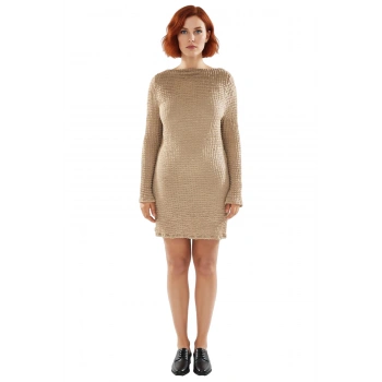Kadın Örme Dokulu Kayık Yaka Mini Elbise İlkbahar Sonbahar Günlerinde Şıklık Ve Konfor Sunar