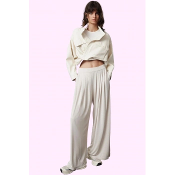 Kadın Örme Kumaş Normal Bel Geniş Paça Uzun Pantolon Rahat Kesim Günlük Yaz Aylarının Vazgeçilmezi
