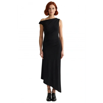 Kadın Örme Maxi Elbise Asimetrik Yaka A Kesim Kolsuz Kokteyl Şık Gece Davetleri Mezuniyet İçin