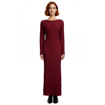 Kadın Örme Maxi Elbise Bodycon Kalıp Uzun Kollu Kayık Yaka Sırt Dekolteli Günlük Şık Giyim