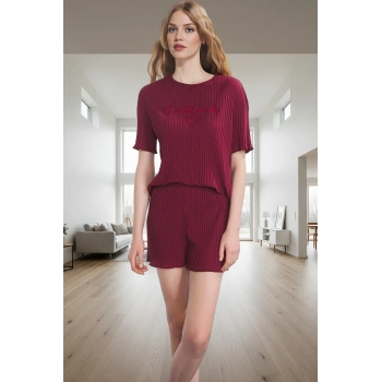 Kadın Örme Pijama Takımı Regular Kalıp Kısa Kol Boru Paça Premium Kalite Şık Görünüm