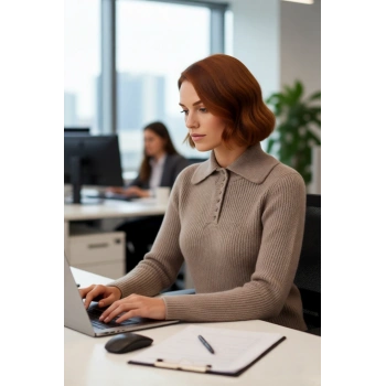 Kadın Orta Kalınlık Düz Desen Polo Yaka Triko Kazak Rahatlık ve Şıklık Sunan Günlük Kullanım