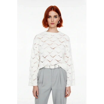 Kadın Oversize Ajurlu Bisiklet Yaka Triko Kazak Kış ve Sonbahar Günlük Kombinler İçin İdeal