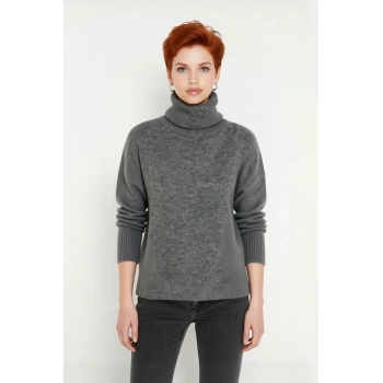 Kadın Oversize Balıkçı Yaka Düşük Kol Triko Kazak Kışlık Soğuk Hava Şıklığı Rahat Giyim Kaliteli