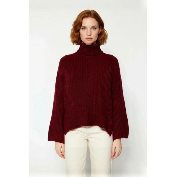 Kadın Oversize Balıkçı Yaka Düz Fitilli Triko Kazak Kış Sezonu İçin Rahat Şıklık Sunar Kaliteli