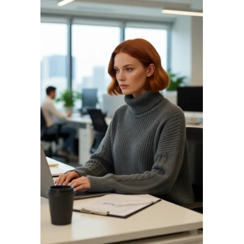 Kadın Oversize Balıkçı Yaka Triko Kazak Günlük Kullanım İçin Şık Düşük Kol Saç Örgülü Basic