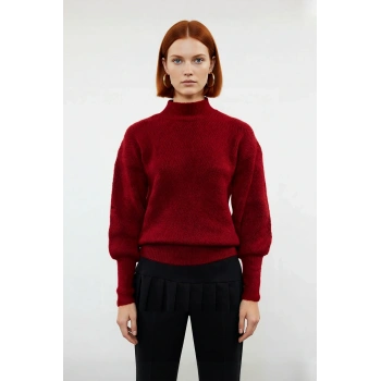 Kadın Oversize Balon Kol Dik Yaka Triko Kazak Kışa Özel Zigzag Desenli Rahat Şıklık Sunar Kaliteli