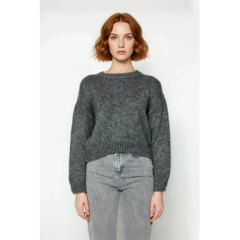 Kadın Oversize Bisiklet Yaka Düşük Kol Kalın Triko Kazak Kışlık Rahat Şık Günlük Kombinler İçin