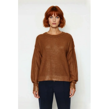 Kadın Oversize Bisiklet Yaka Uzun Kollu Varak Baskılı Triko Kazak Kış Sezonu Günlük Şıklığı