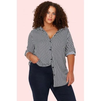 Kadın Oversize Çizgili Gömlek Uzun Kollu Dokuma Kumaş Günlük Kullanım Yaz Aylarının Vazgeçilmezi