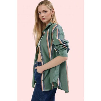 Kadın Oversize Çizgili Pamuklu Gömlek Renk Günlük Kullanım İçin Rahat Yaz Aylarının Vazgeçilmezi