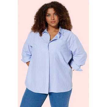 Kadın Oversize Çizgili Poplin Gömlek Rahat Günlük Kombinler Hafta Sonu Yaz Aylarının Vazgeçilmezi