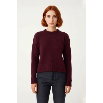 Kadın Oversize Crop Düşük Kol Bisiklet Yaka Düz Triko Kazak Kışlık Günlük Şıklık İçin Konforlu Bir