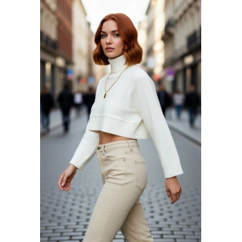 Kadın Oversize Dik Yaka Düz Akrilik Triko Kazak Basic Rahat Kış Kombinleri İçin İdeal Kaliteli