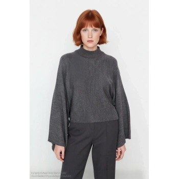 Kadın Oversize Dik Yaka İspanyol Kol Akrilik Triko Kazak Soğuk Havalarda Rahat Ve Şık Kaliteli