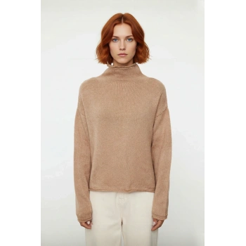 Kadın Oversize Dik Yaka Triko Kazak Kışlık Düşük Kol Rahat Ve Şık Günlük Kullanım İçin İdealdir