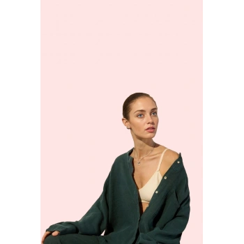 Kadın Oversize Dik Yaka Uzun Kollu Keten Gömlek Günlük Kullanım Yaz Aylarının Vazgeçilmezi