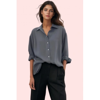 Kadın Oversize Dokuma Gömlek Günlük Ve İş Stilleri İçin Hafta Sonu Yaz Aylarının Vazgeçilmezi