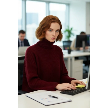 Kadın Oversize Düşük Kollu Balıkçı Yaka Triko Kazak Soğuk Havalarda Şıklık ve Konfor Sunar