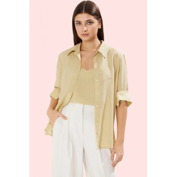 Kadın Oversize Geniş Kalıp Dokuma Gömlek Rengi Günlük Kullanım Hafta Sonu Kaliteli Malzeme