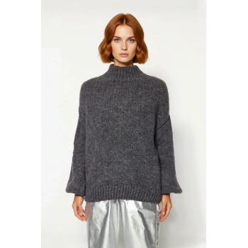 Kadın Oversize Kalın Dik Yaka Triko Kazak Kışlık Soğuk Havalarda Konforlu Günlük Stil Kaliteli