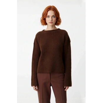 Kadın Oversize Kalın Düşük Kol Triko Kazak Modern Rahat Kışlık Günlük Şık Kombinler İçin İdeal Crop