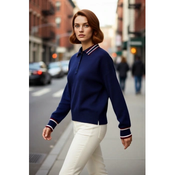 Kadın Oversize Kesim Düşük Kol Polo Yaka Triko Kazak Soğuk Havalarda Şıklığı ve Konforu Bir Arada