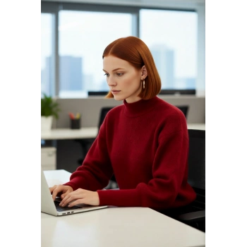 Kadın Oversize Kışlık Triko Kazak Dik Yaka Balon Kol Detaylı Zigzag Desenli Günlük Şıklık Kaliteli