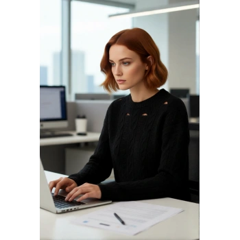 Kadın Oversize Rahat Ajurlu Delikli Bisiklet Yaka Düşük Kol Crop Triko Kazak Gündelik Şıklık