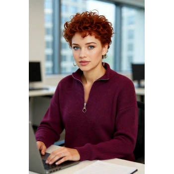 Kadın Oversize Rahat Kesim Düşük Kol Fermuarlı Dik Yaka Triko Selanik Örgü Uzun Kollu Kazak